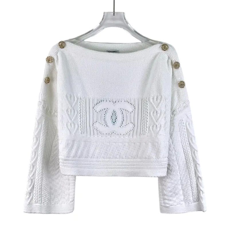 Chanel Chanel White Knitted Pullover Sweater 0089 Size S / US 4 / IT 40 - 1 Thumbnail