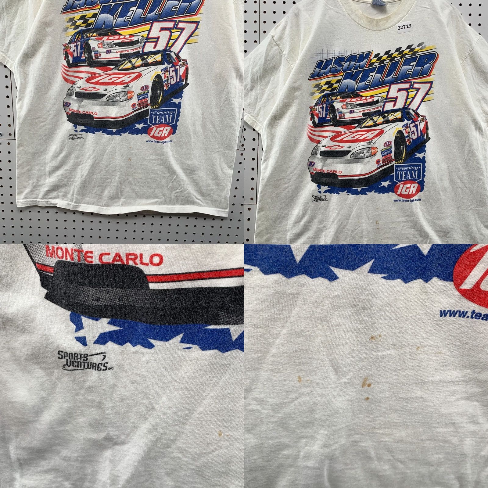 Hanes VINTAGE Jason Keller IGA SHirt WHite Mens XL Car Racing Distressed 24x29.5 Size US XL / EU 56 / 4 - 8 Thumbnail