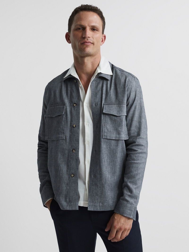 Designer × Reiss Reiss Habanero Chambray Twin Pocket Overshirt Inigo Size L Size US L / EU 52-54 / 3 - 1 Thumbnail