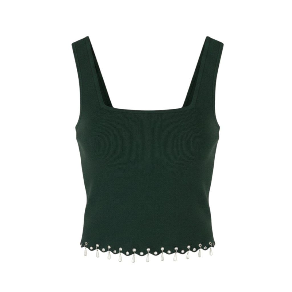 Sandro 2 M Green Tassels Beads Scalloped Hem Knit Cropped 88510 Size M / US 6-8 / IT 42-44 - 1 Thumbnail