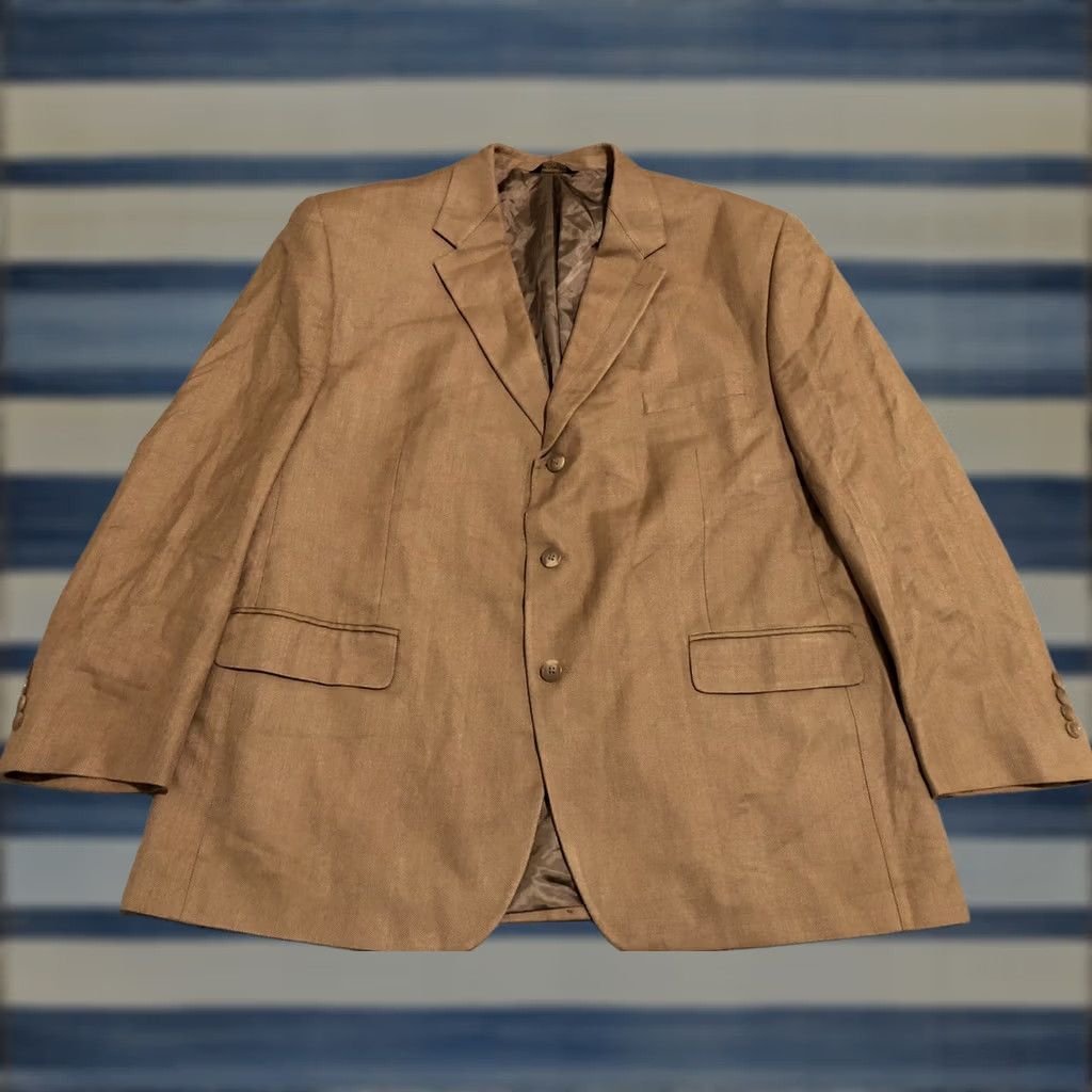 Chaps Chaps Blazer Jacket Silk 100% 48R Beige Tan Silver Button Three Button Mens Big & Tall Size 48R - 1 Thumbnail