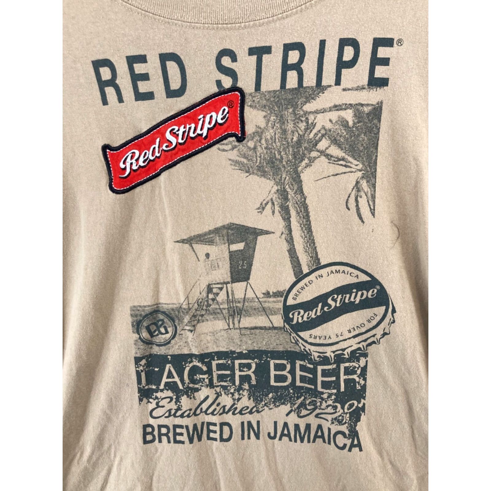 Vintage Red Stripe Shirt Beige 2XL Mens Striped Crew Neck Short Sleeve T-Shirt Coffee Jamaica Beer Theme Vintage No Size US XXL / EU 58 / 5 - 4 Thumbnail