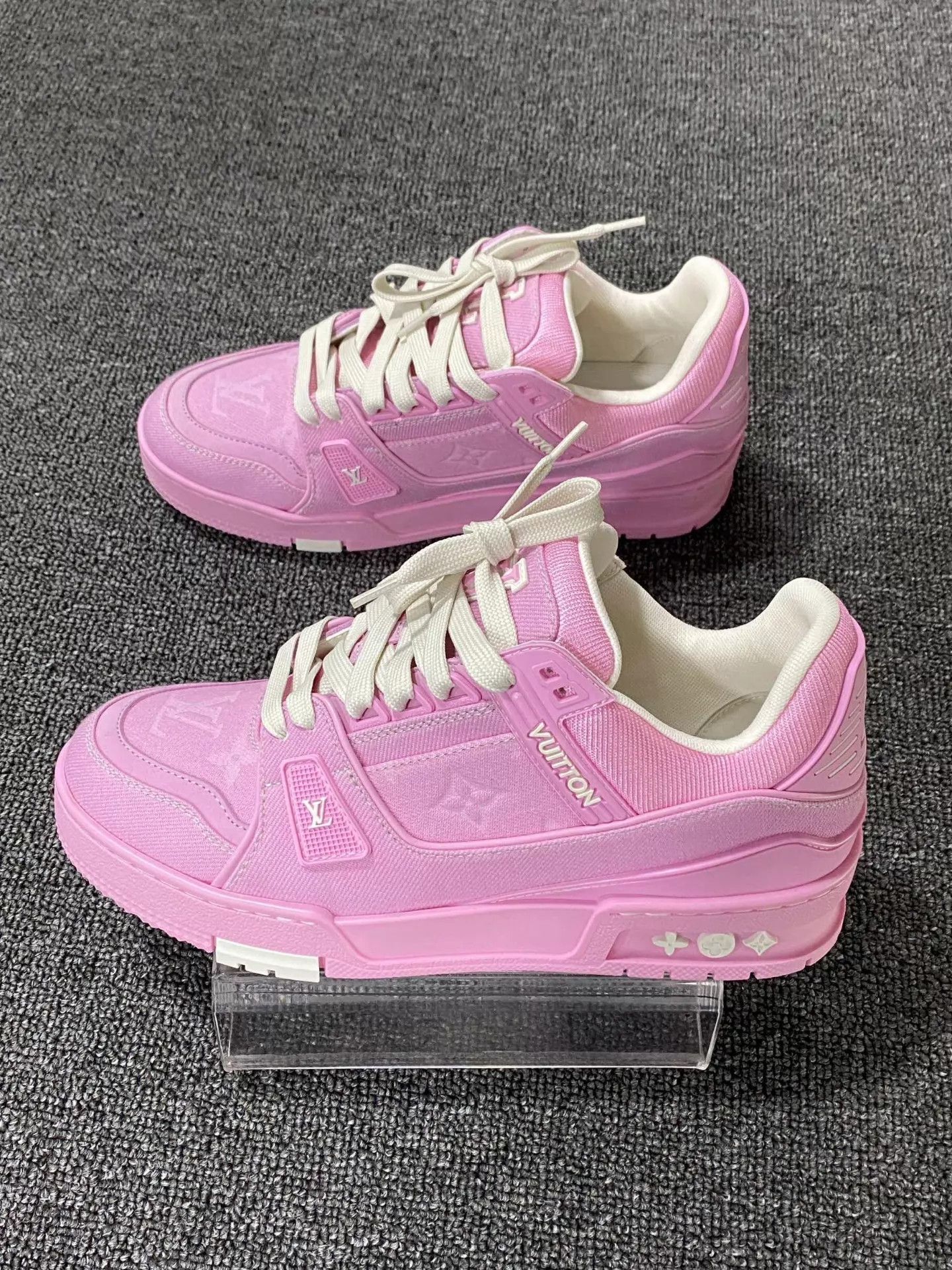 Louis Vuitton LV Pink Denim Full Print Trainer 37.5 Size US 7 / IT 37 - 4 Thumbnail