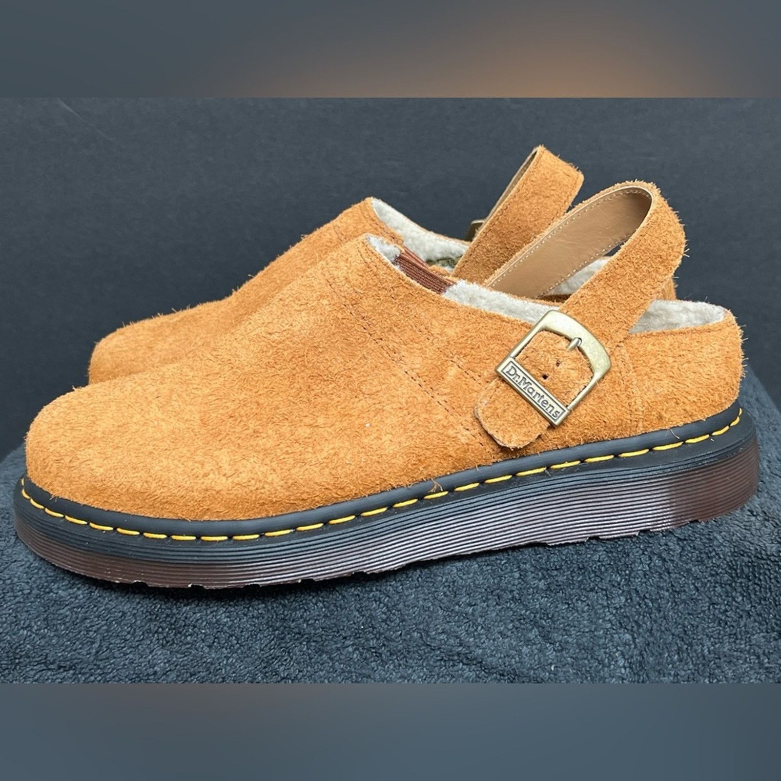 NEW Dr. Martens Isham Brown Shearling Suede Slingback Mules