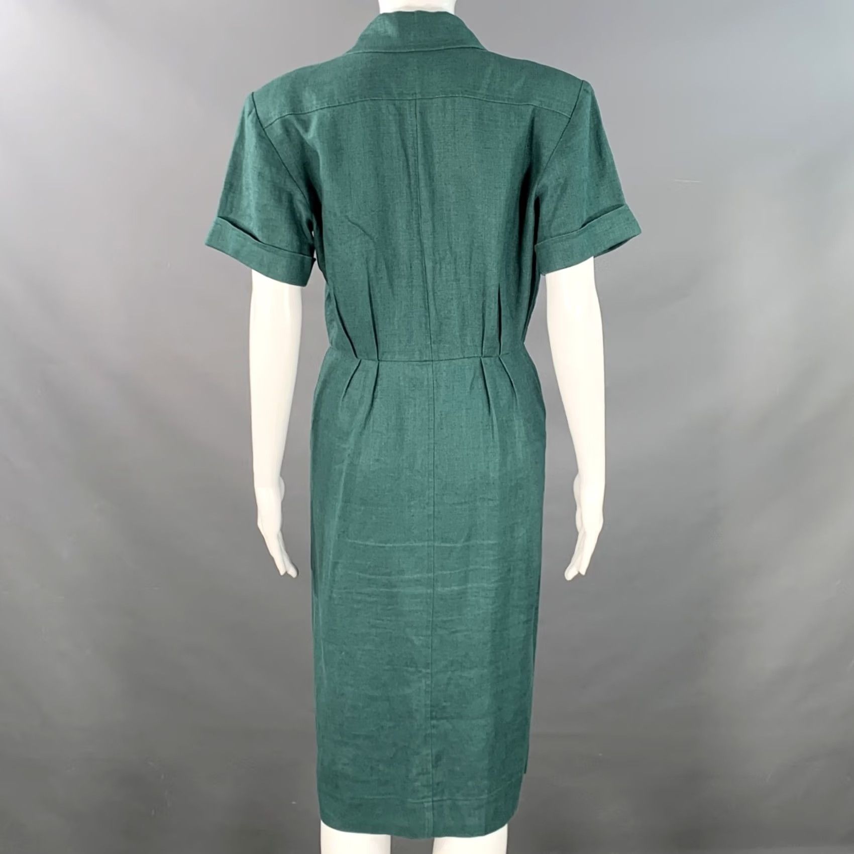 Yves Saint Laurent YVES SAINT LAURENT Vintage Green Linen Shirt Dress 6 Womens Midi Button Up Pleated France Size M / US 6-8 / IT 42-44 - 4 Thumbnail