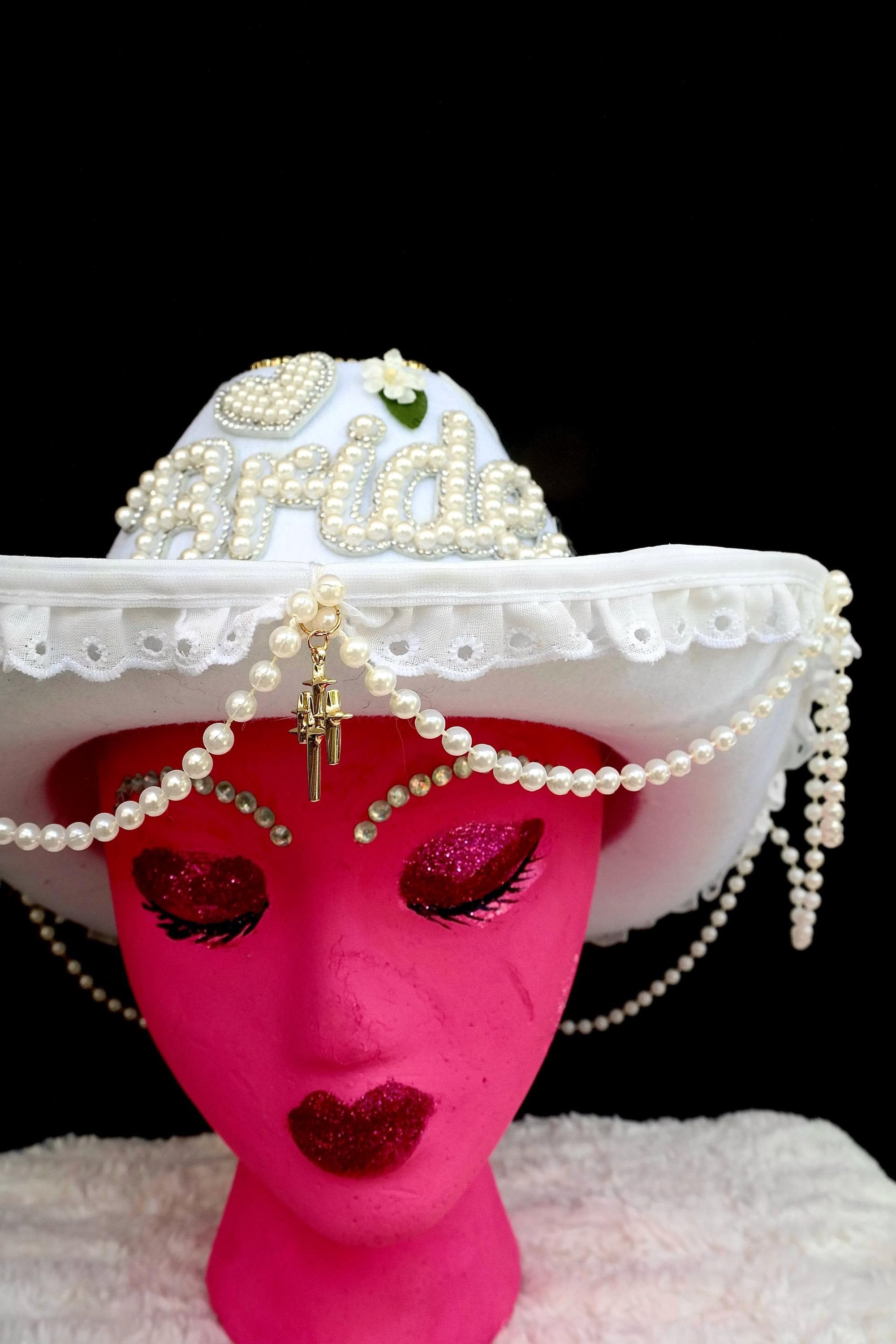 Handmade Pearl Bride Cowgirl Hat Size ONE SIZE - 7 Thumbnail