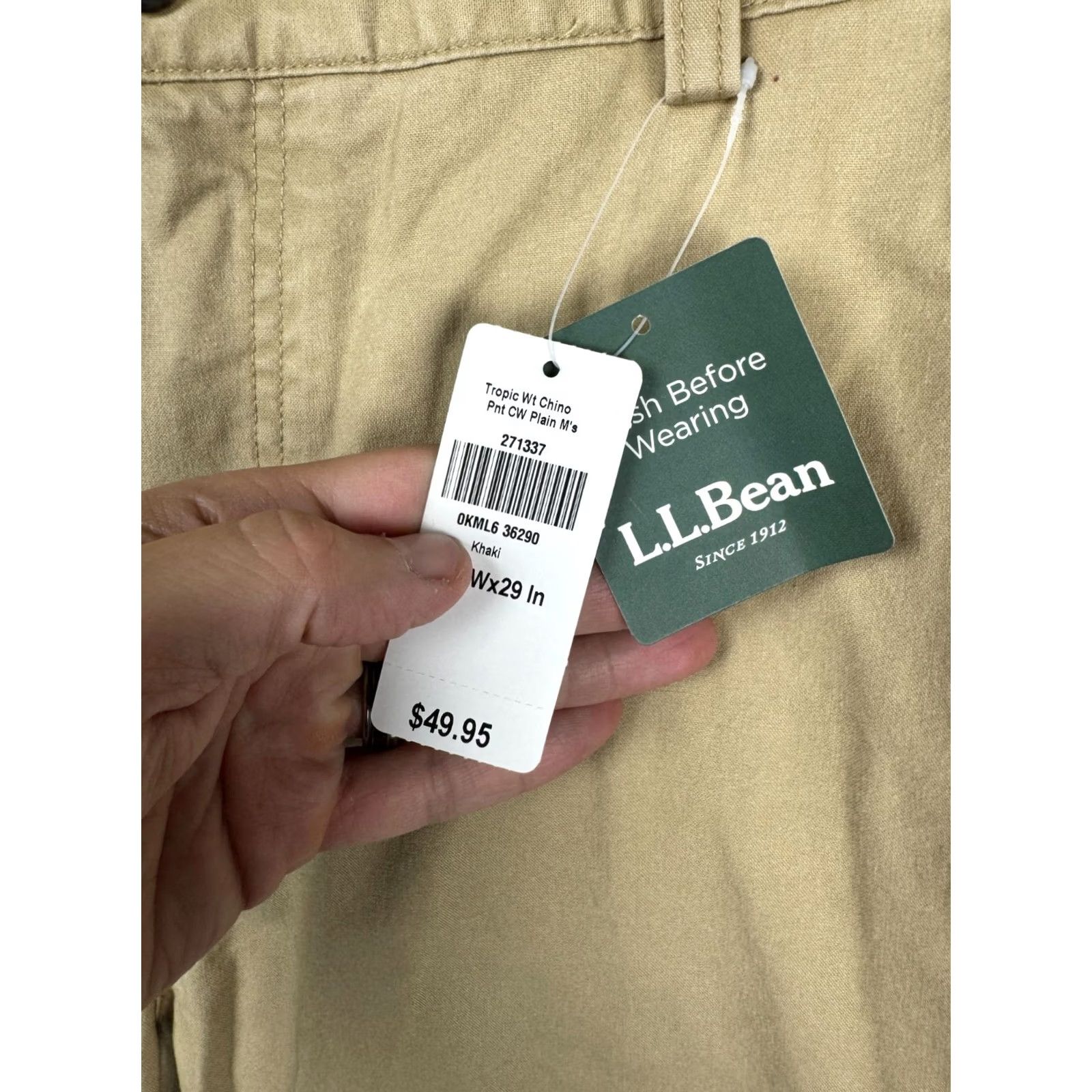 Vintage L.L. Bean Tropic Weight Chino Pants Men 36x29 Beige Pleated Tapered Cotton NWT Size US 36 / EU 52 - 3 Thumbnail