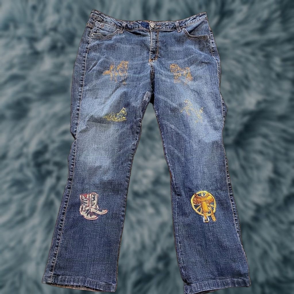 Vintage VINTAGE Aura Bootcut Jeans Women 18 Sht Embroidered Wrangler Blue Jeans Womens 18 Boys Girls? Size 40" / US 18 - 1 Thumbnail