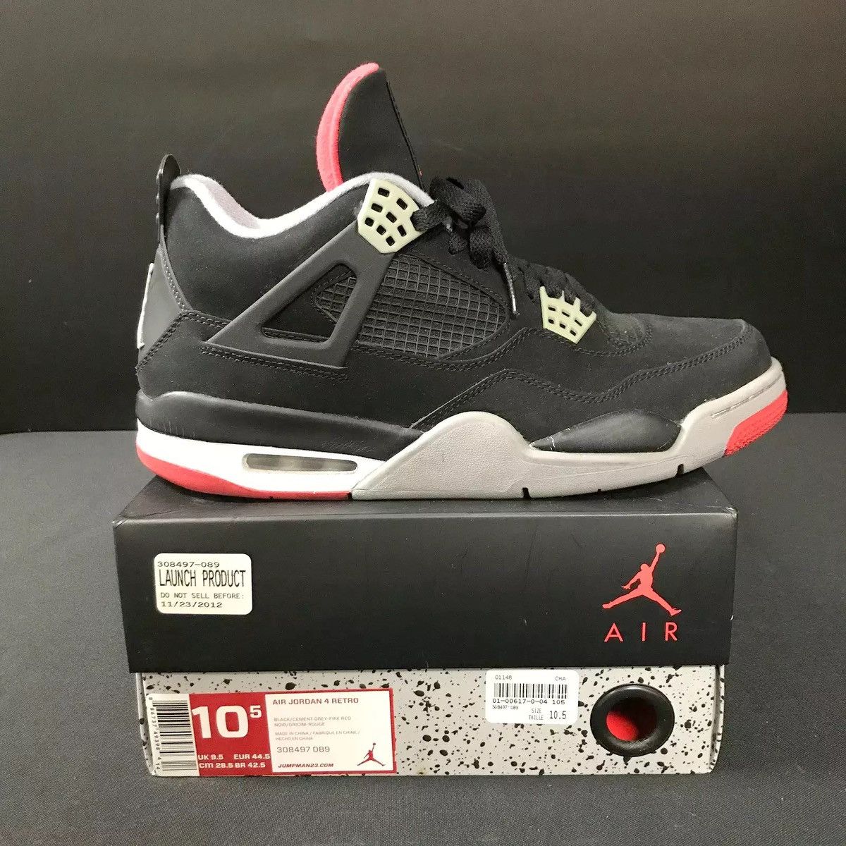 Jordan Brand Air Jordan 4 Retro Bred Size US 10.5 / EU 43-44 - 3 Thumbnail
