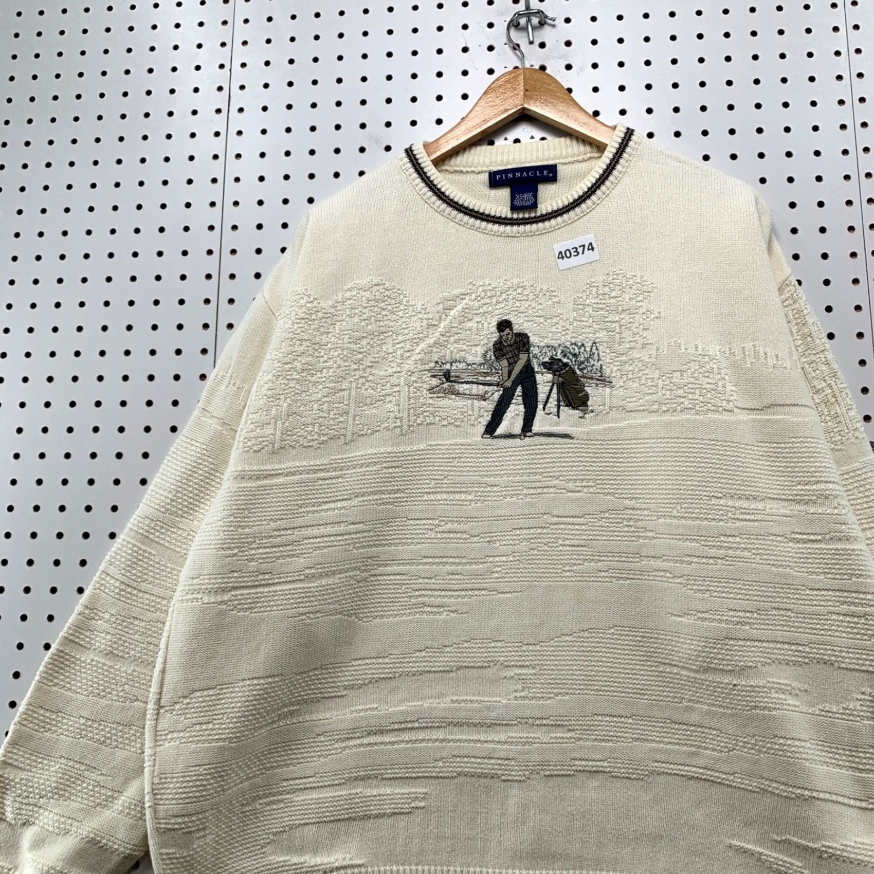 Vintage Pinnacle Golf Knit Sweater Mens XL Beige Ivory Graphic USA 26x27.5 Vintage Size US XL / EU 56 / 4 - 5 Thumbnail