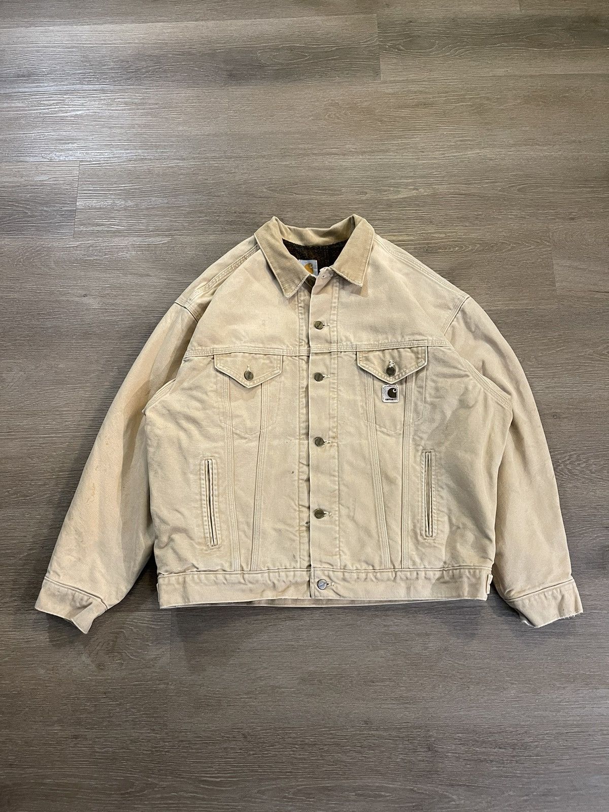 image of Vintage Carhartt Tan Brown Trucker Jacket 90’S Blanket Lined, Men's (Size XL)
