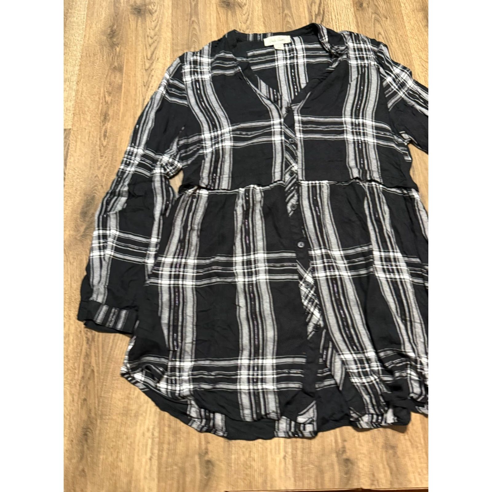 Paige Charlie Paige Shirt Womens Medium Black White Silver Plaid Long Sleeve Button Up Size M / US 6-8 / IT 42-44 - 3 Thumbnail