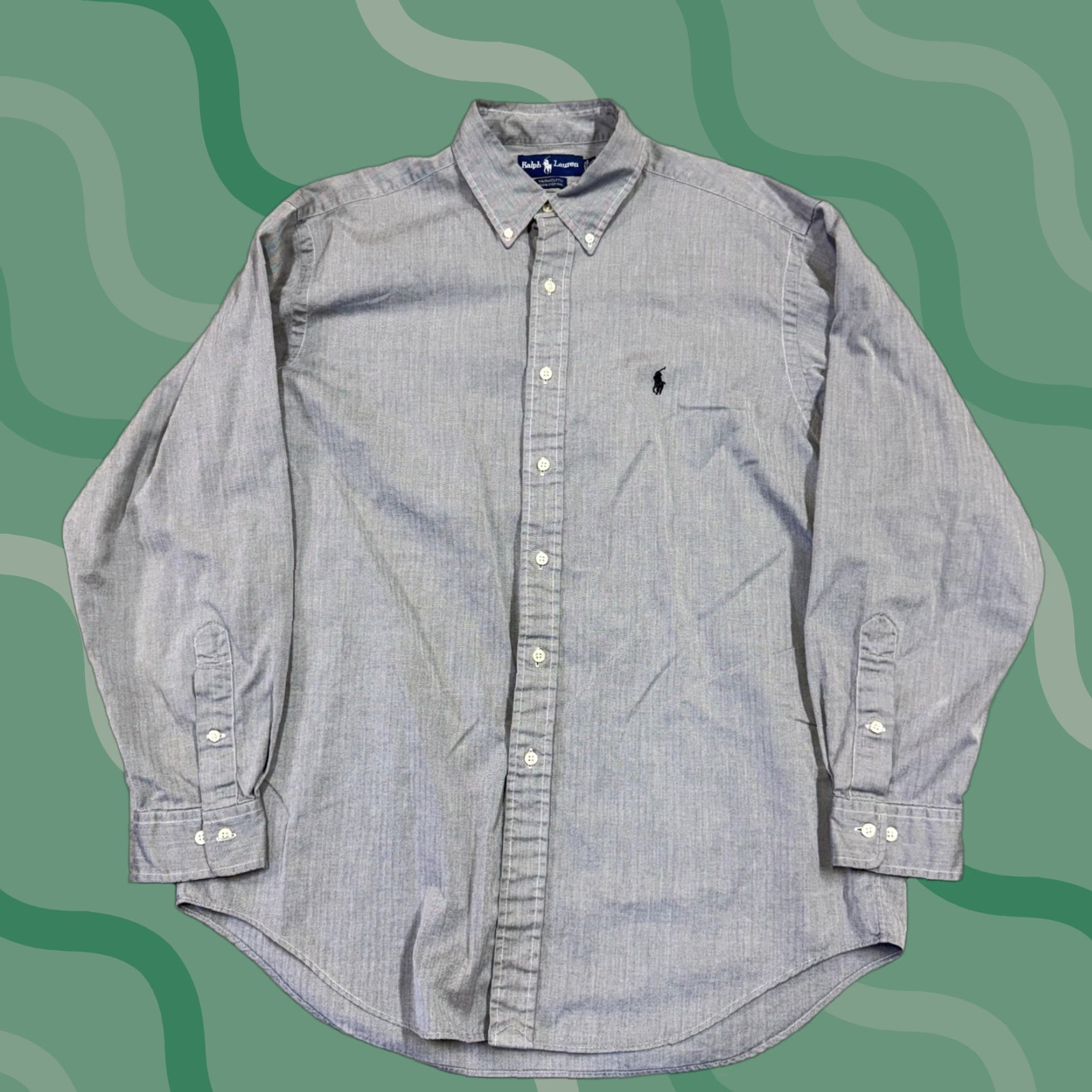 Ralph Lauren Ralph Lauren Shirt Mens Large Gray Herringbone Button Down Long Sleeve Pony Logo Button-Up Vintage Style XX Size US L / EU 52-54 / 3 - 1 Thumbnail