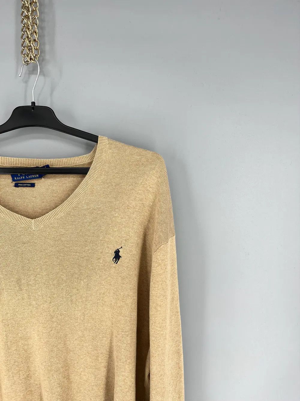 Polo Ralph Lauren Vintage Polo Ralph Lauren V-Neck Sweater 90s beige Size US XL / EU 56 / 4 - 5 Thumbnail