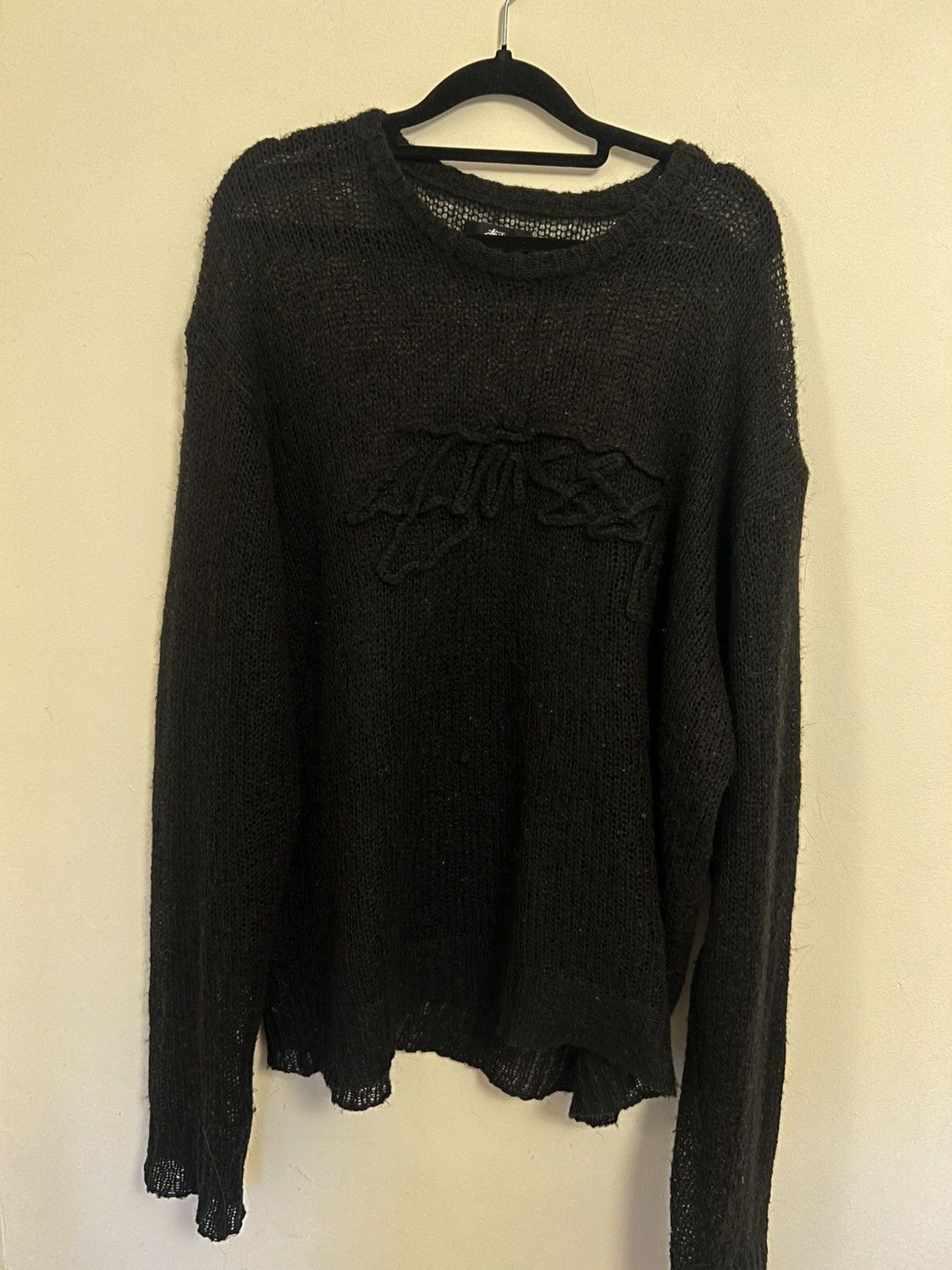 Stussy Stussy Loose Knit Logo Sweater 'Black' Size US XL / EU 56 / 4 - 7 Thumbnail