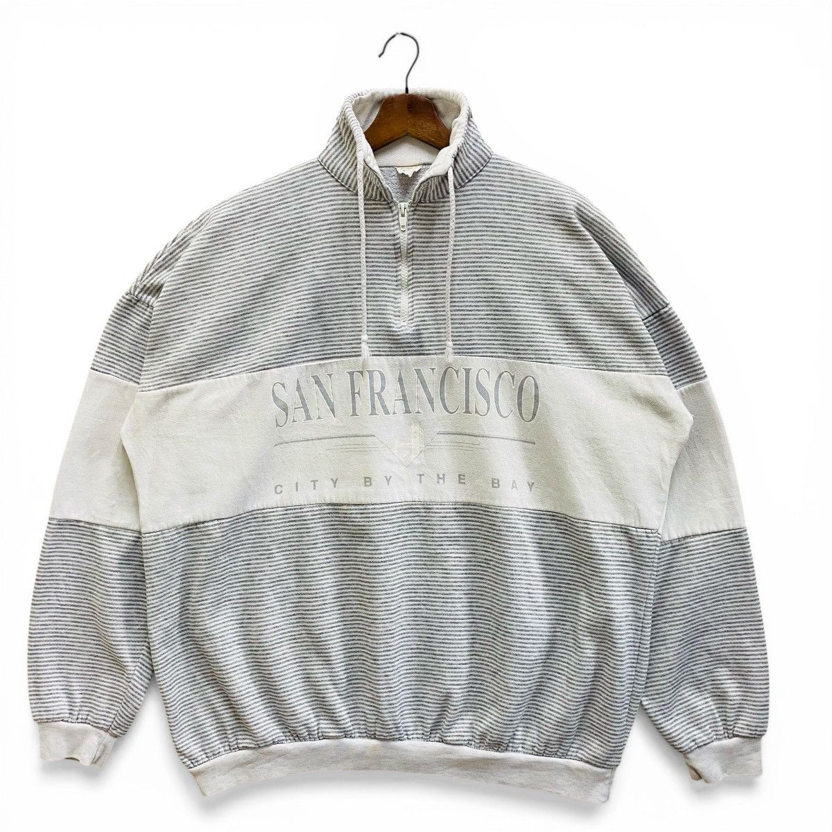 Vintage Vintage San Francisco Striped Quarter Zip Boxy Sweatshirt Size US XL / EU 56 / 4 - 6 Thumbnail