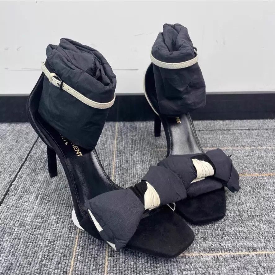 Yves Saint Laurent YSL Robin Bow Crepe Satin Cross-Strap Heel Sandal 35 Unused Size US 4.5 / IT 34.5 - 1 Thumbnail