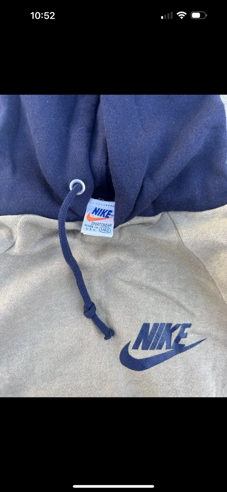 Nike × Vintage Vintage 70s 80 Beige Blue Nike Sweater Chest Swoosh Blue Tag Size US M / EU 48-50 / 2 - 2 Thumbnail