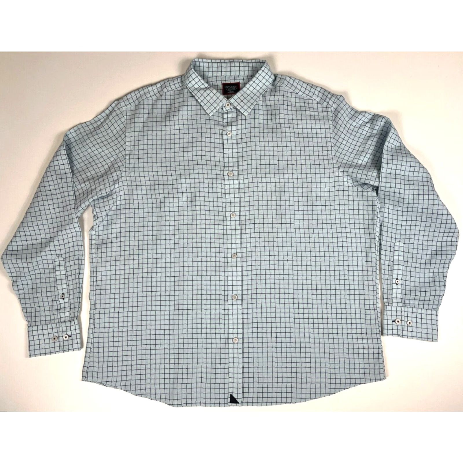 UNTUCKit UNTUCKit Button-Up Shirt Men's 3XL Linen Light Blue Regular Fit Check Wrinkle Resistant Casual Size US XXL / EU 58 / 5 - 2 Thumbnail