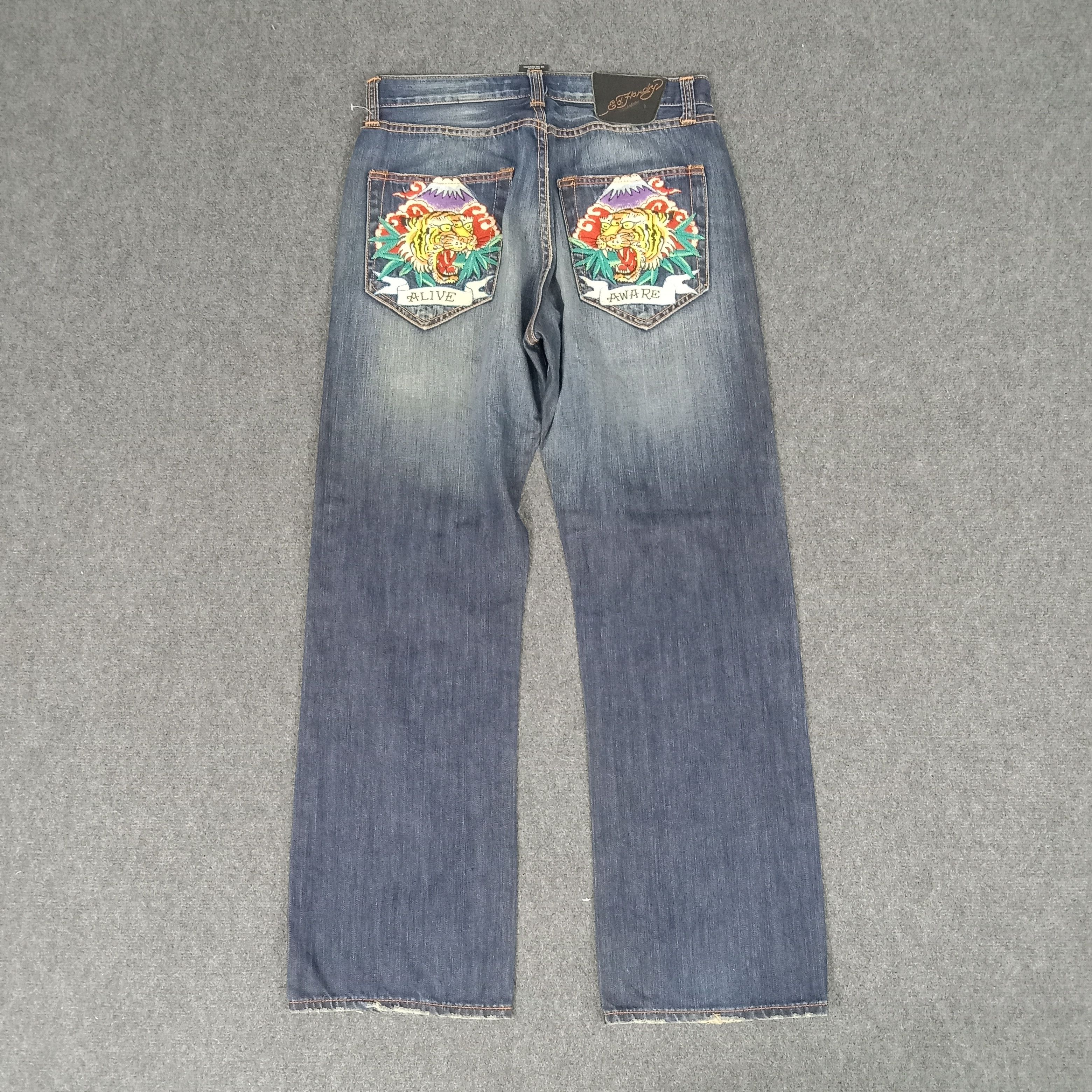Christian Audigier × Ed Hardy × Vintage Ed Hardy American Designer Embroidery Art Jeans Size US 31 - 2 Thumbnail