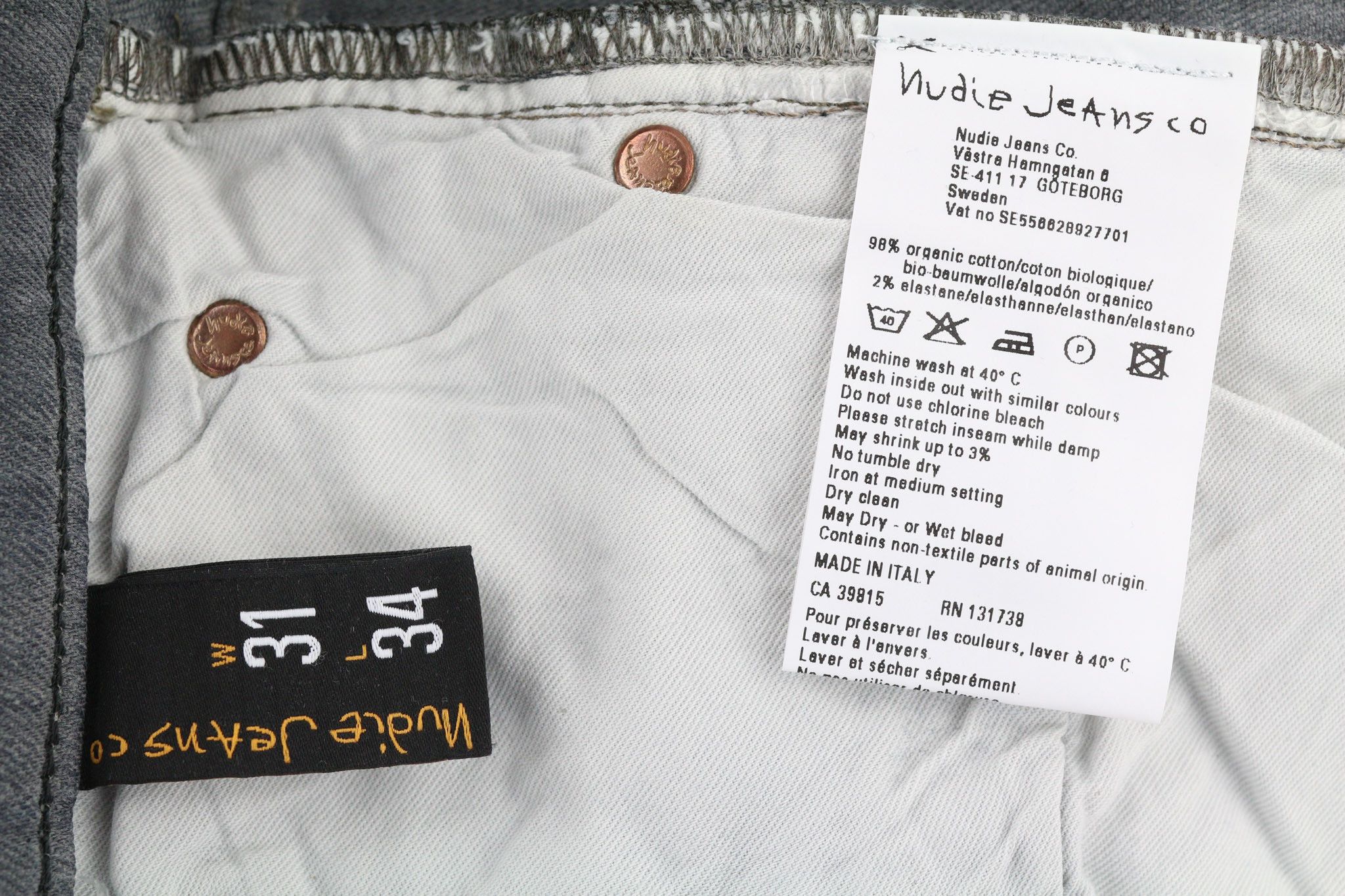Nudie Jeans TIGHT LONG JOHN W31/L34 Organic Charcoal Denim Fit 80681 Size US 31 - 6 Thumbnail
