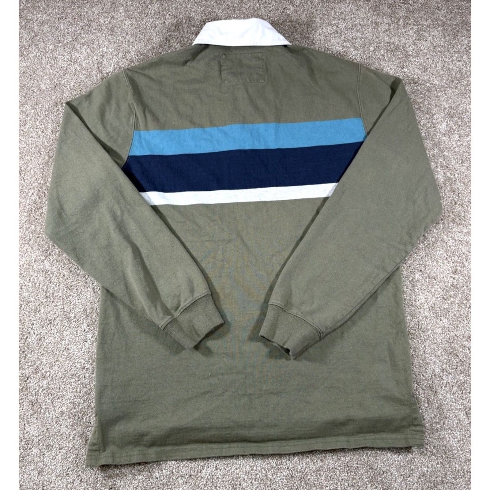 Vintage LL Bean Rugby Polo Shirt Men’s Green Striped Long Sleeve • Mens Size Small Size US S / EU 44-46 / 1 - 4 Thumbnail