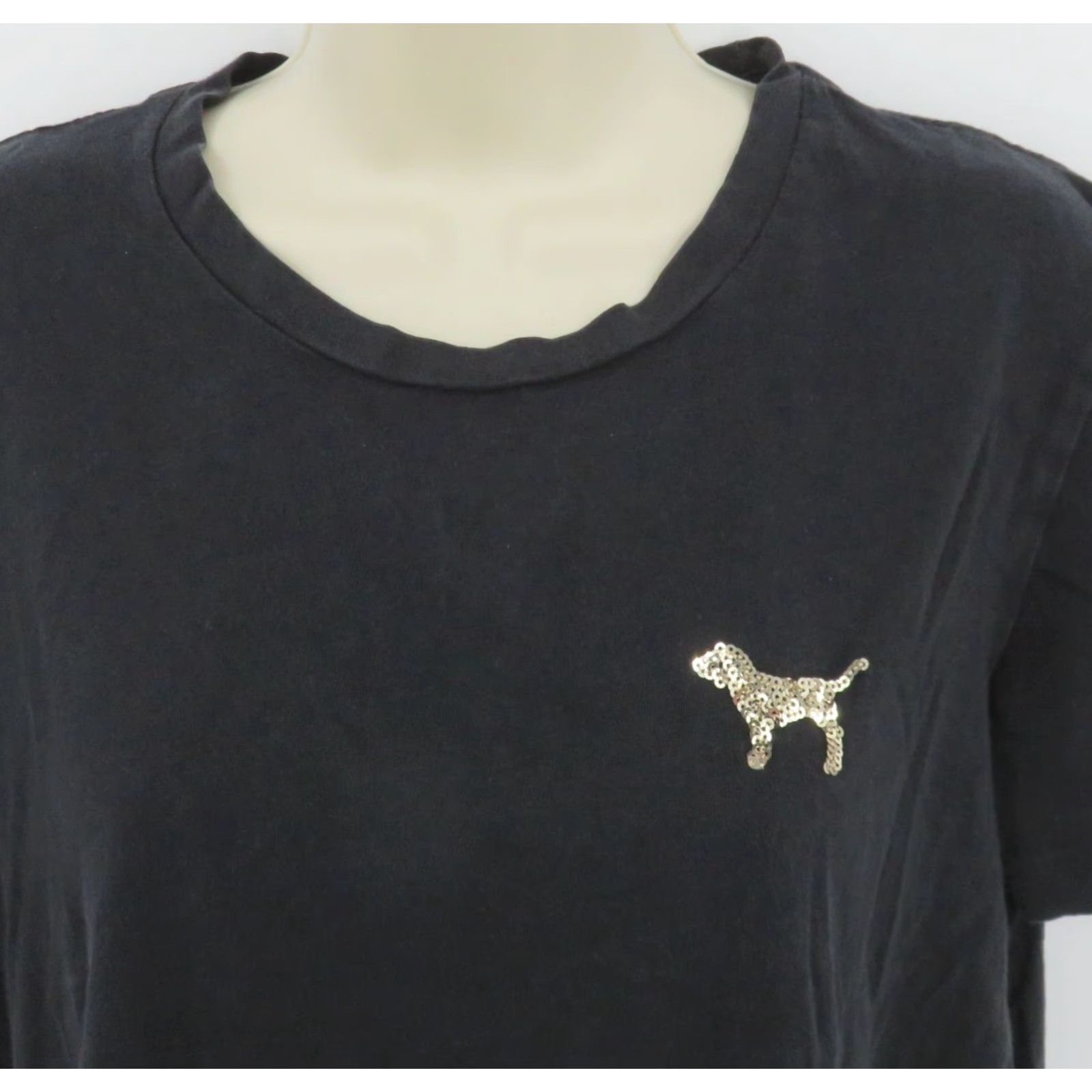 Victoria's Secret Victoria's Secret PINK Women Small Black Gold Sequin Dog Logo Tee T Shirt Top Size S / US 4 / IT 40 - 3 Thumbnail
