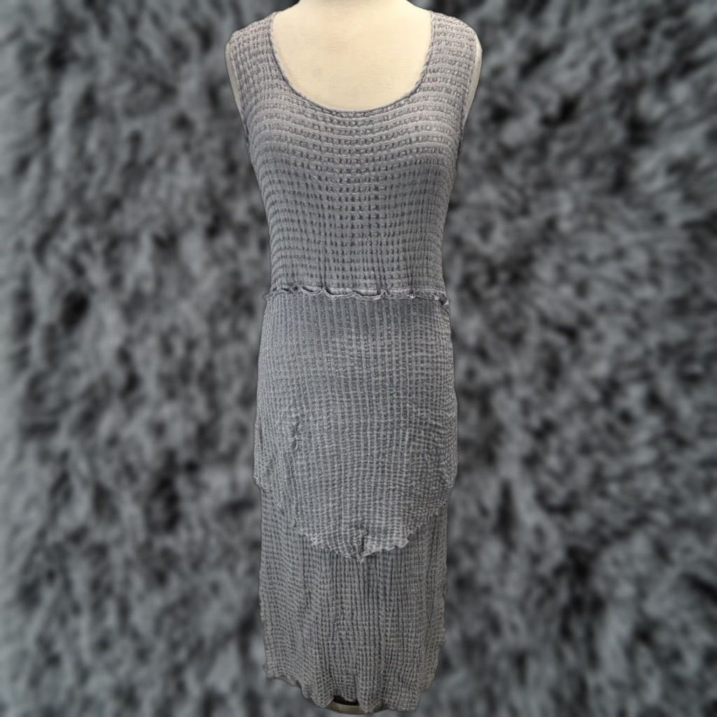 Vintage OHM Sleeveless Maxi Dress Large Gray Layered Stretch Lagenlook Womens Size L / US 10 / IT 46 - 1 Thumbnail
