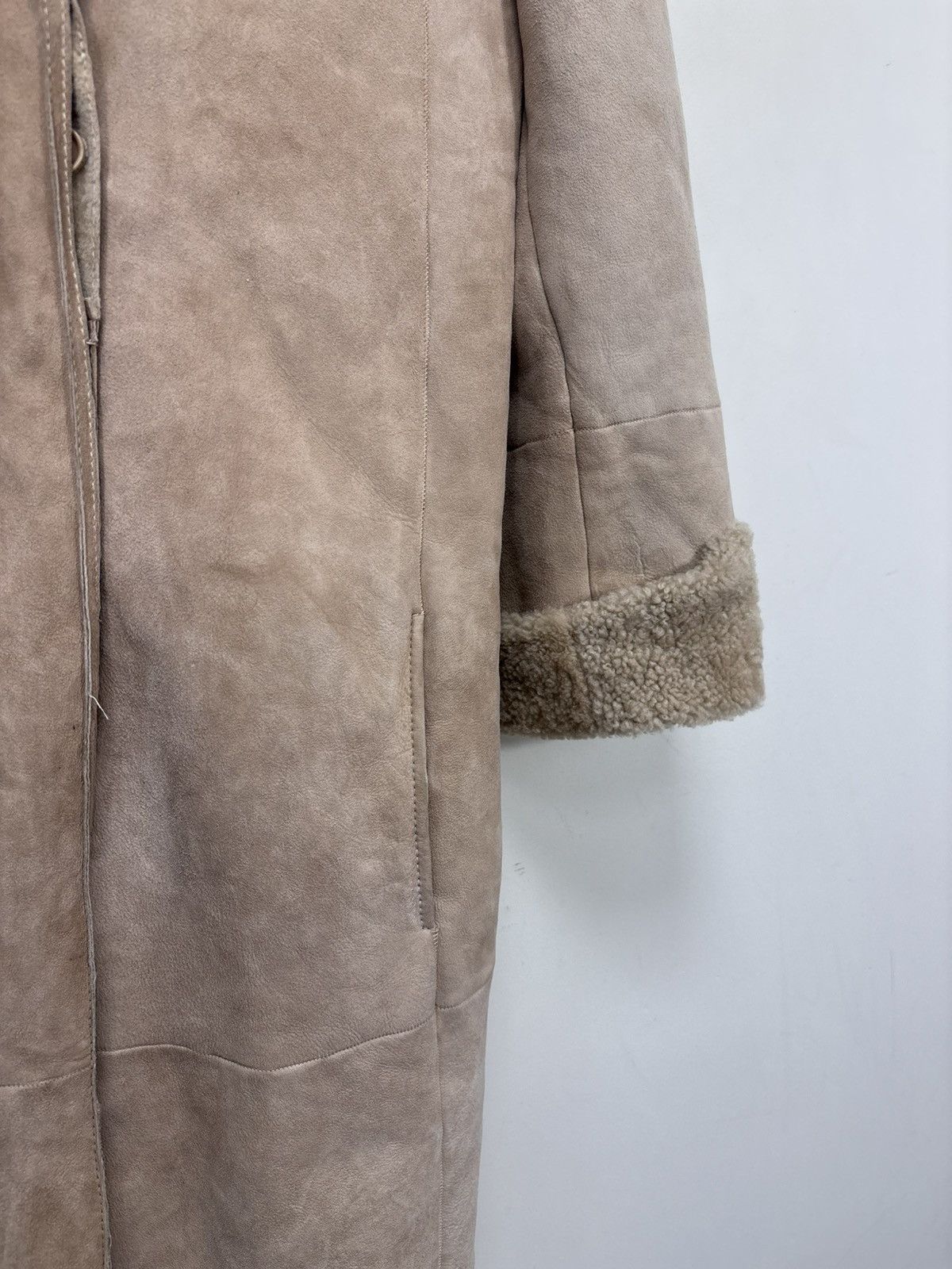 Max Mara S Max Mara Women’s Beige Sheepskin Shearling Leather Coat Size XL / US 12-14 / IT 48-50 - 7 Thumbnail