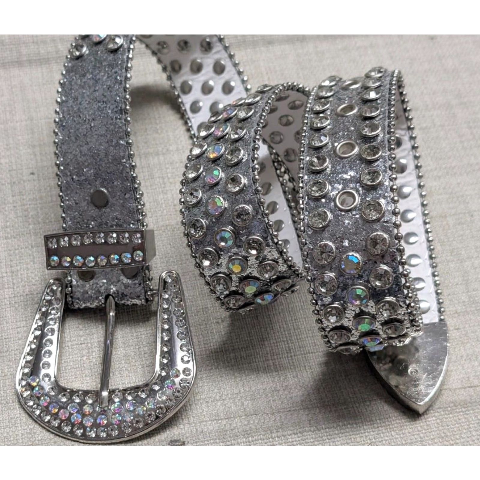 Vintage VINTAGE belt WESTERN 32 rhinestone studded silver leather 90s Cowboy rodeo Womens Size ONE SIZE - 7 Thumbnail