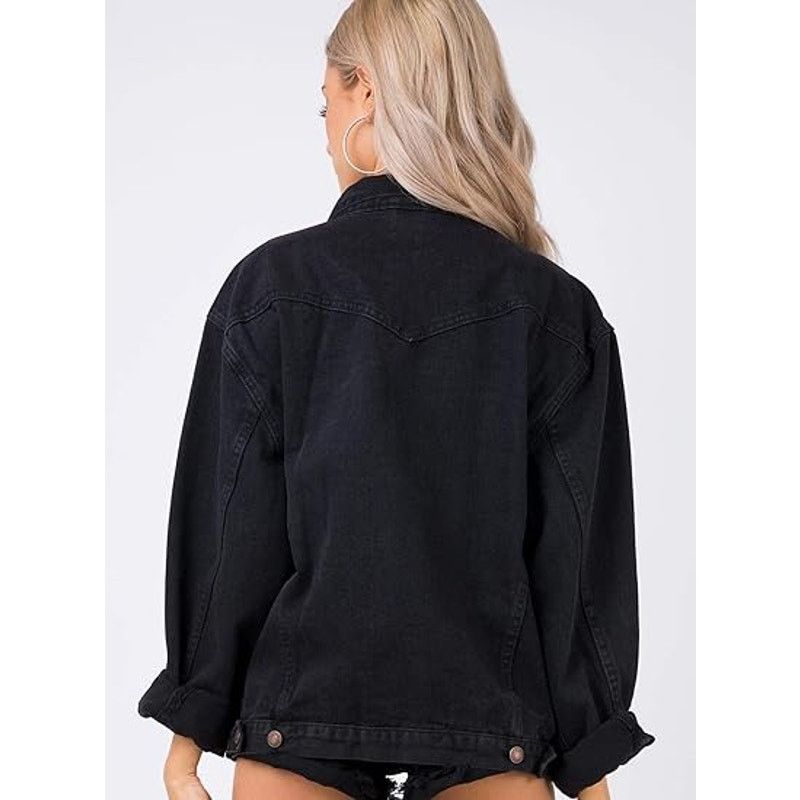 Other Justalwart Jean Jacket Women Oversized Black Denim Jacket Size L / US 10 / IT 46 - 3 Thumbnail