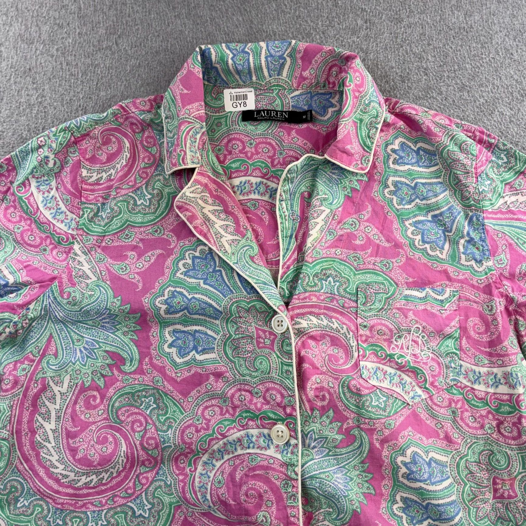 Ralph Lauren Lauren Ralph Lauren Pajama Top Womens Medium Pink Paisley 3/4 Sleeve Button Front Embroidered Monogram Cute Size M / US 6-8 / IT 42-44 - 5 Thumbnail