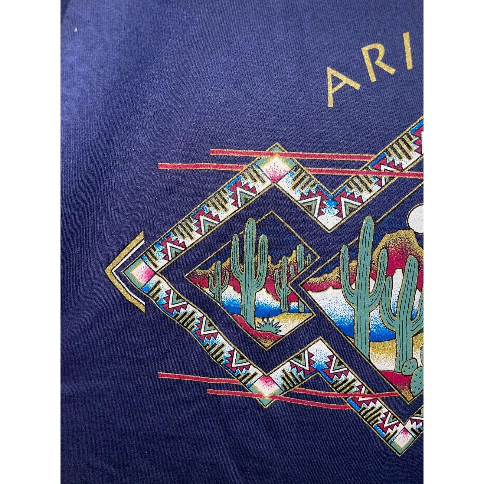 Jerzees Vintage Arizona Shirt Southwest Tee Cactus Desert Blue 90s L Size US L / EU 52-54 / 3 - 3 Thumbnail