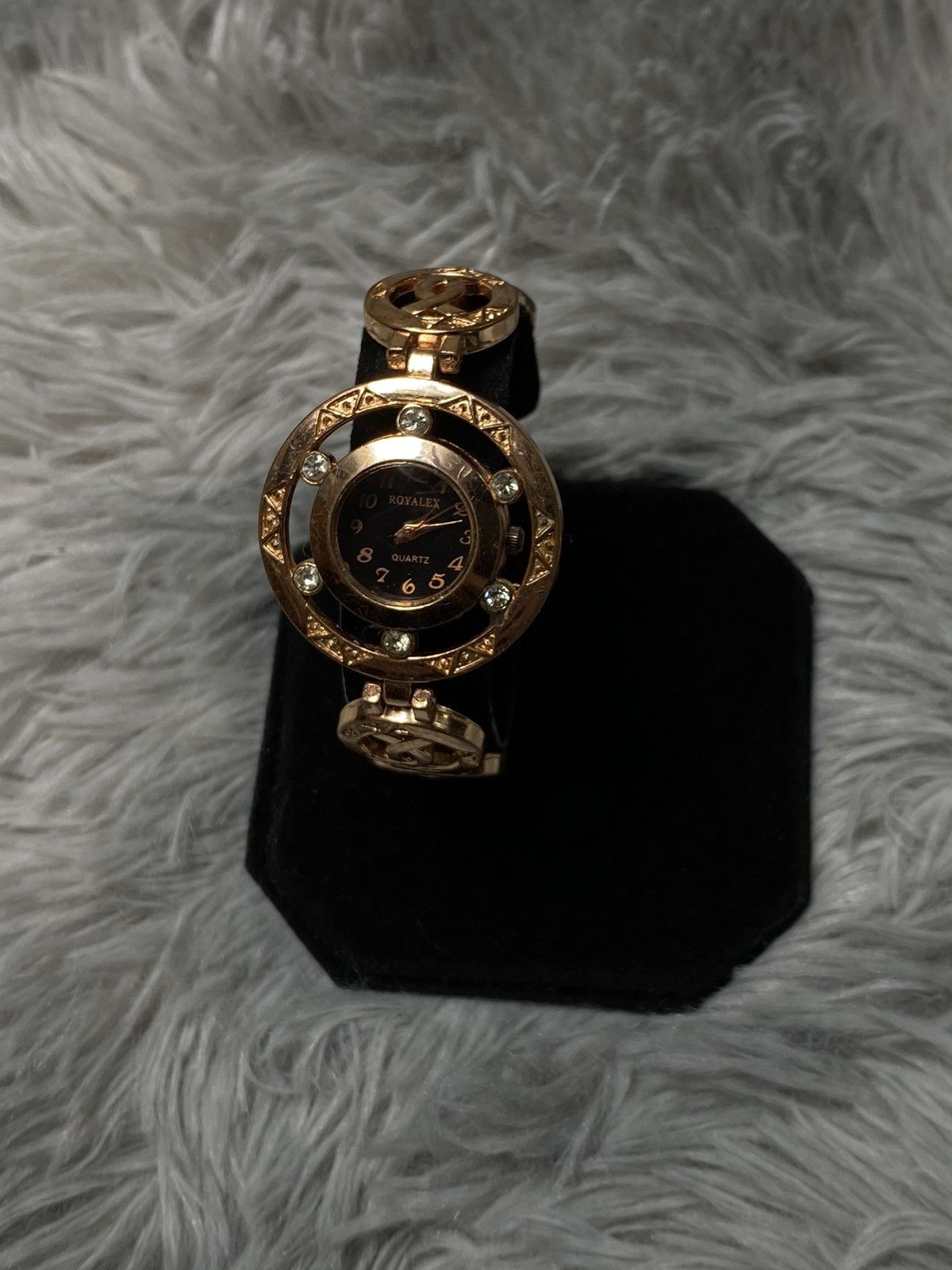 Vintage Royalex Gold-Tone Statement Watch with Black Dial Size ONE SIZE - 3 Thumbnail
