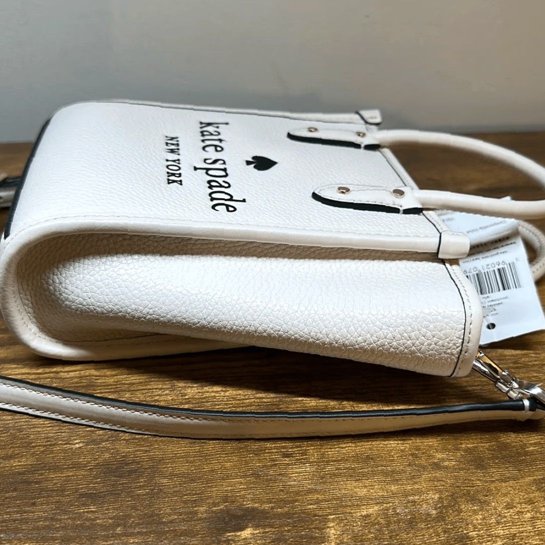 Vintage Kate Spade Mini Tote Bag Pebbled Leather Cream Beige Parchment Black Exterior Cream Handbag NEW with tags Crossbody Women Medium Purse MSRP 299 Size ONE SIZE - 7 Thumbnail