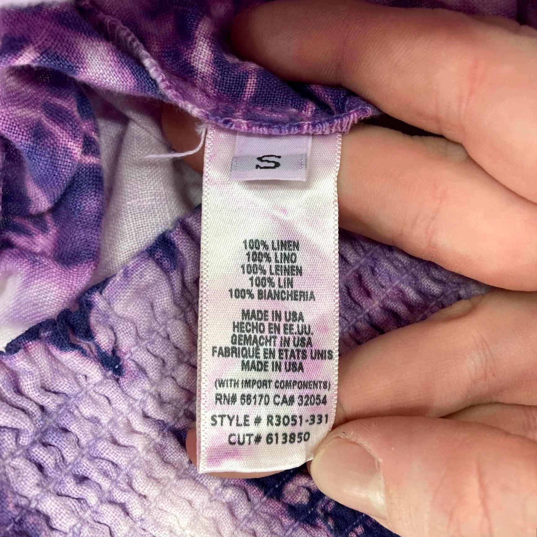 Anthropologie Cloth & Stone X Anthropologie Wide Leg Pants Women's Small Purple Tie Dye Linen Size 42" / US 20 - 6 Thumbnail