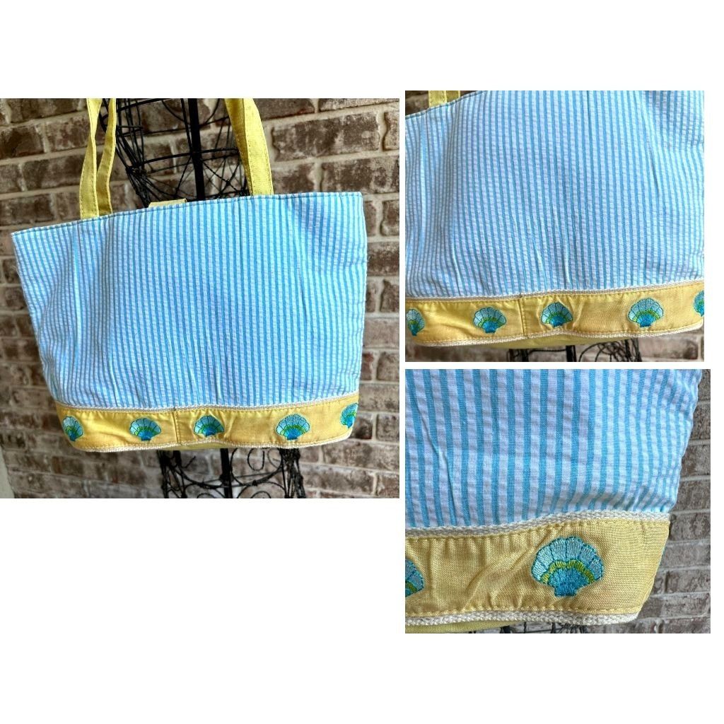 Quacker Factory Quacker Factory Resort Blue White Seersucker Seashell Tote Y Size ONE SIZE - 3 Thumbnail