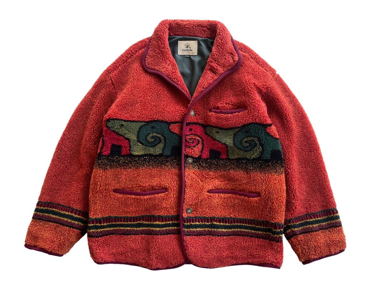 Japanese Brand Vintage 90s Catch On Printed Teddy Fleece Size US M / EU 48-50 / 2 - 3 Thumbnail