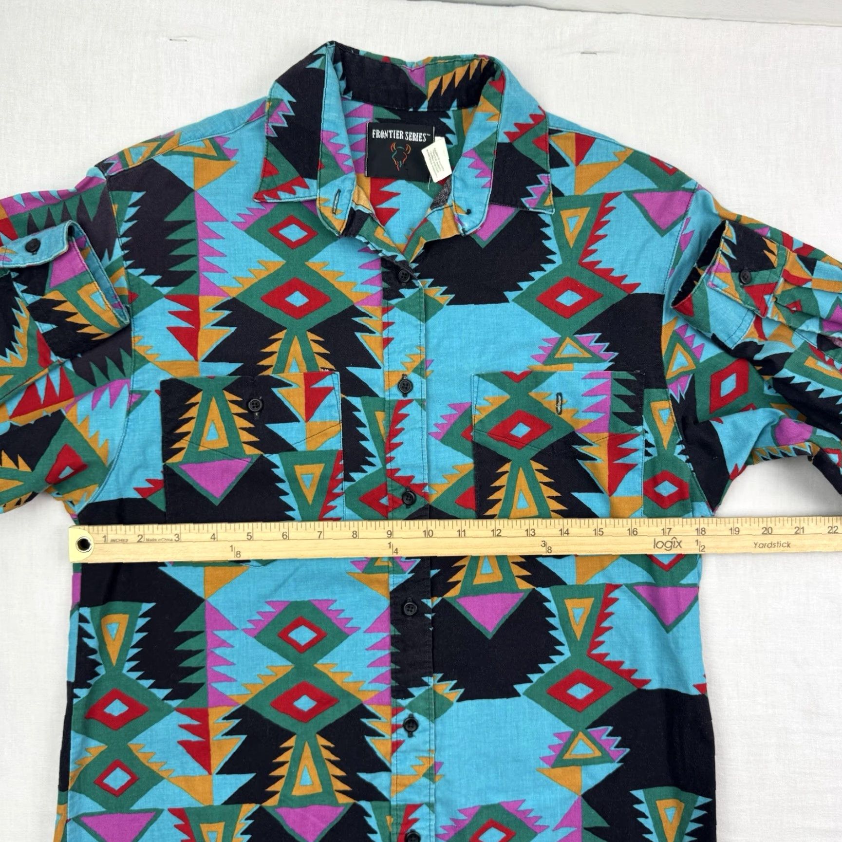 Vintage VINTAGE Frontier Button-Up Shirt Womens M Blue Geometric 90s Aztec Western Cowboys Size M / US 6-8 / IT 42-44 - 7 Thumbnail