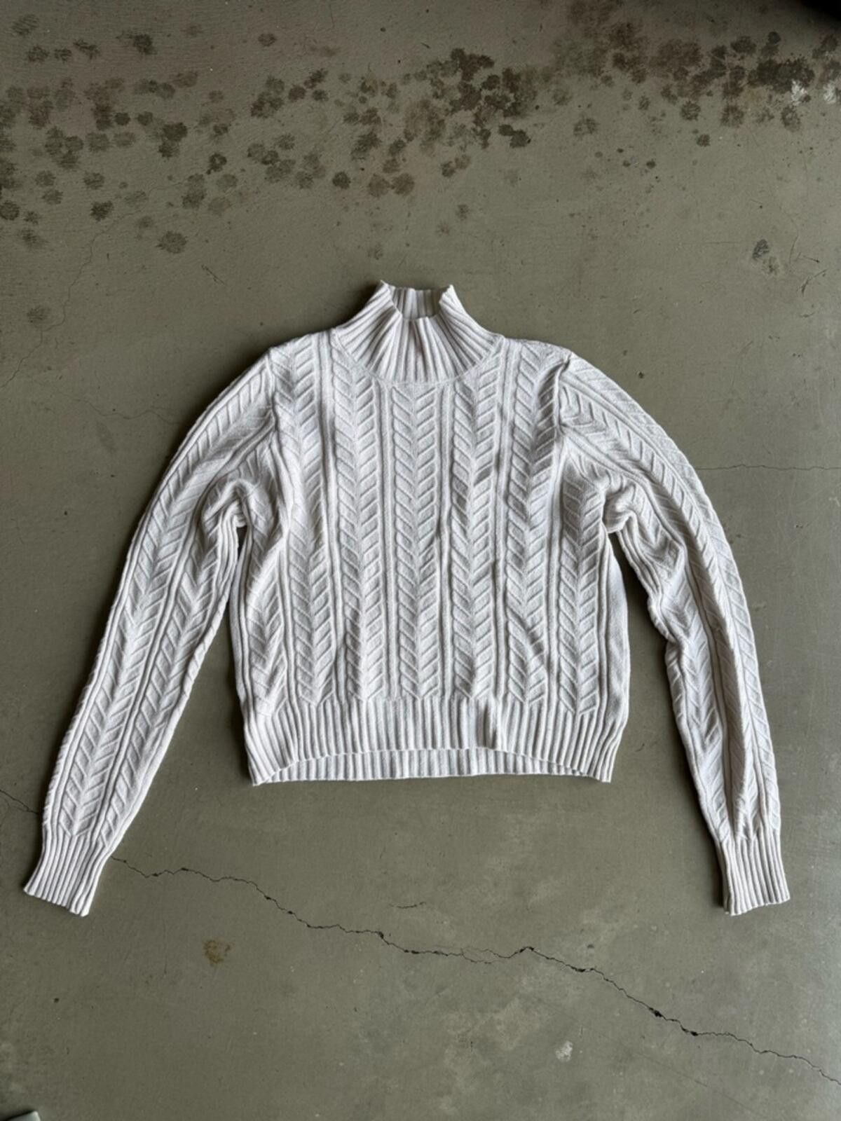 Caruso Cyrus / Cable Knit Mockneck Sweater / Ivory Size M / US 6-8 / IT 42-44 - 8 Thumbnail