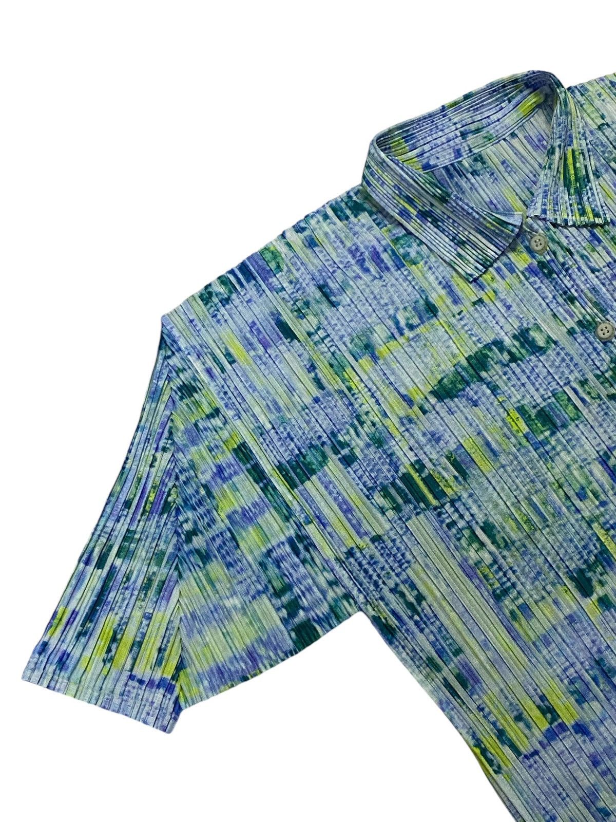 Issey Miyake × Pleats Please Issey Miyake Pleats Please Pleated Multicolor Top Short Sleeve Button Ups Size L / US 10 / IT 46 - 8 Thumbnail