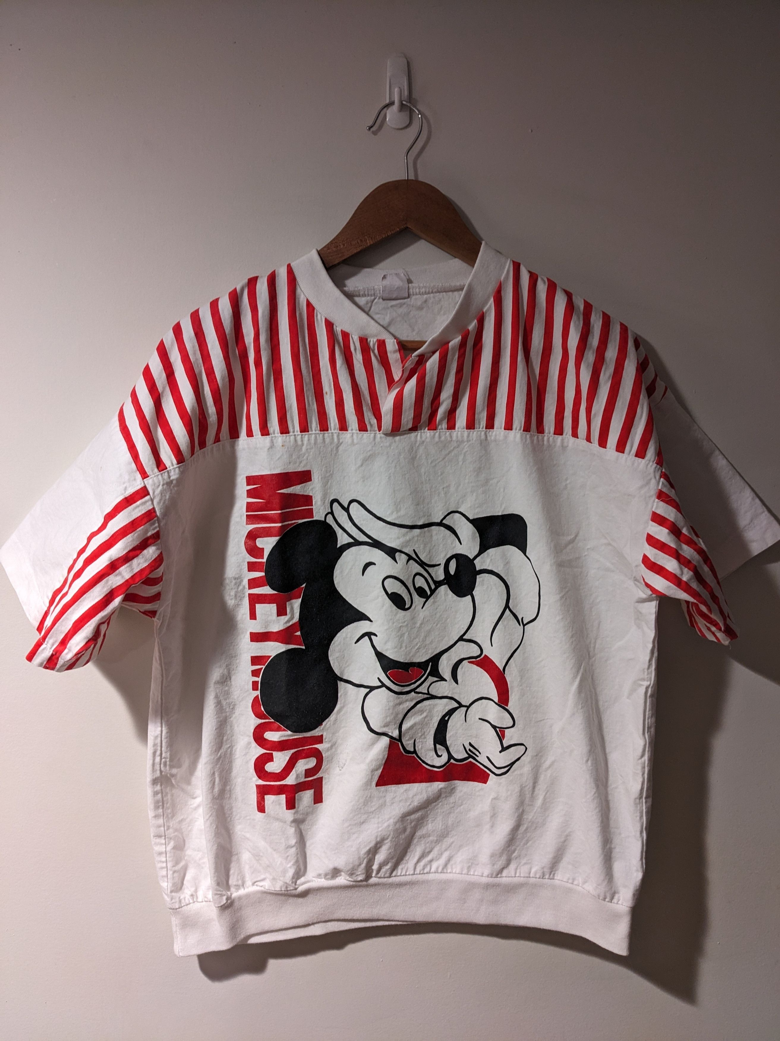 Disney × Mickey Mouse × Vintage Vintage 80s Mickey Mouse Stripe Red White Large T-Shirt Size US L / EU 52-54 / 3 - 1 Thumbnail