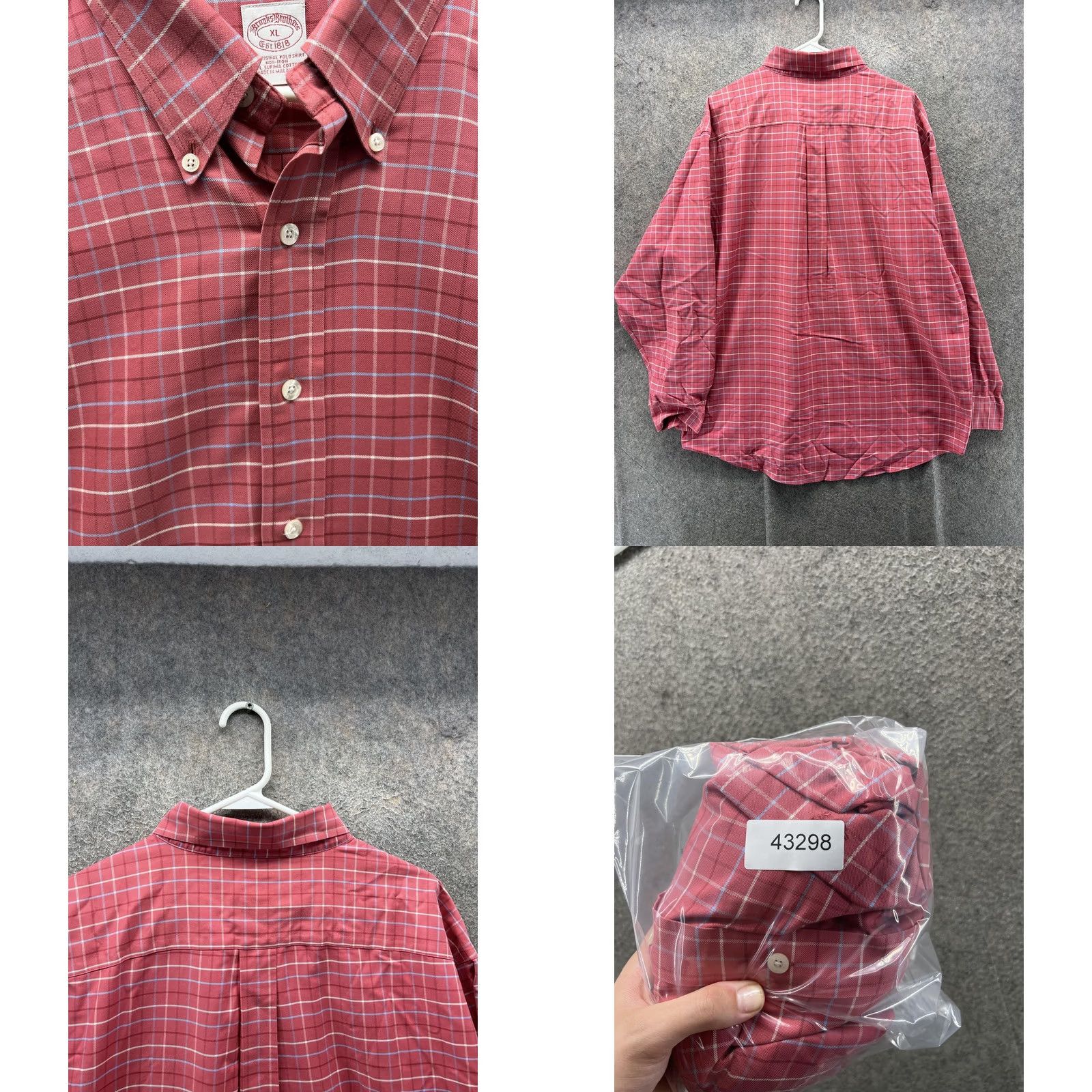 Brooks Brothers Brooks Brothers Dress Shirt Mens XL Red Plaid Non Iron Supima Cotton Long Sleeve Size 46R - 8 Thumbnail