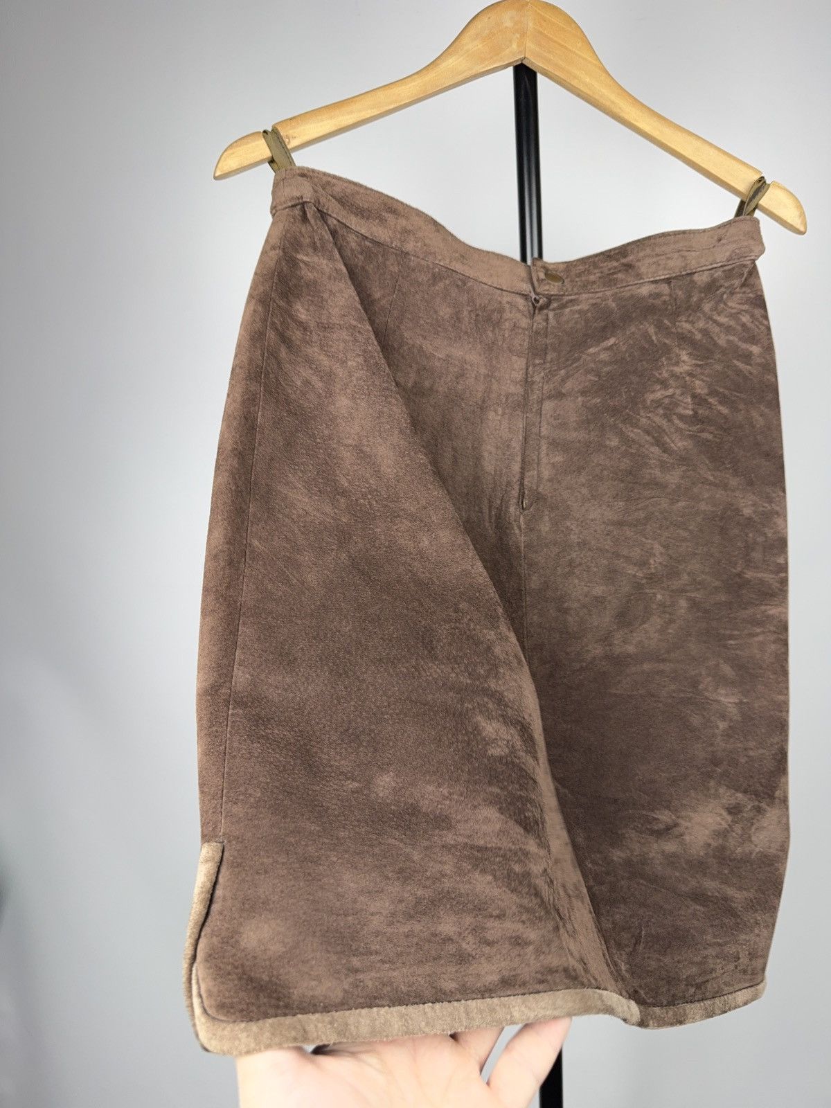 Genuine Leather Avant Garde 90s Y2K Retro Vintage Brown Leather Midi Skirt Size 29" - 6 Thumbnail