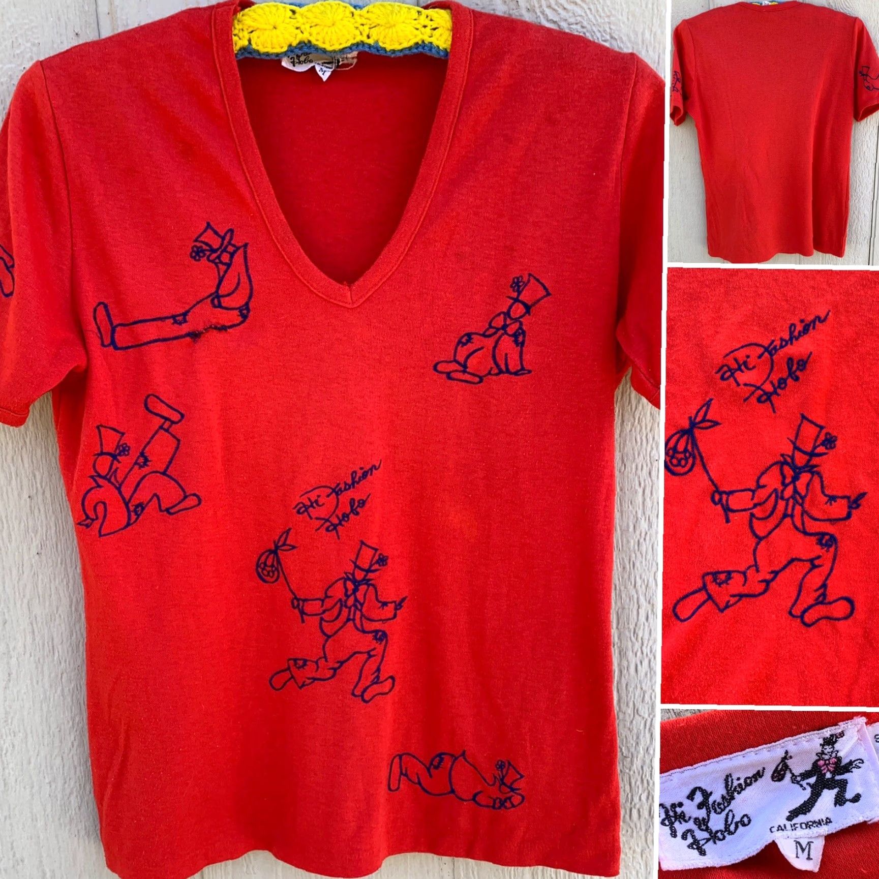 Vintage VINTAGE Hi Fashion Hobo California V Neck Tee Ladies M Red Embroidered 60s 70s 80s Shirt Mens Womens Size M / US 6-8 / IT 42-44 - 3 Thumbnail