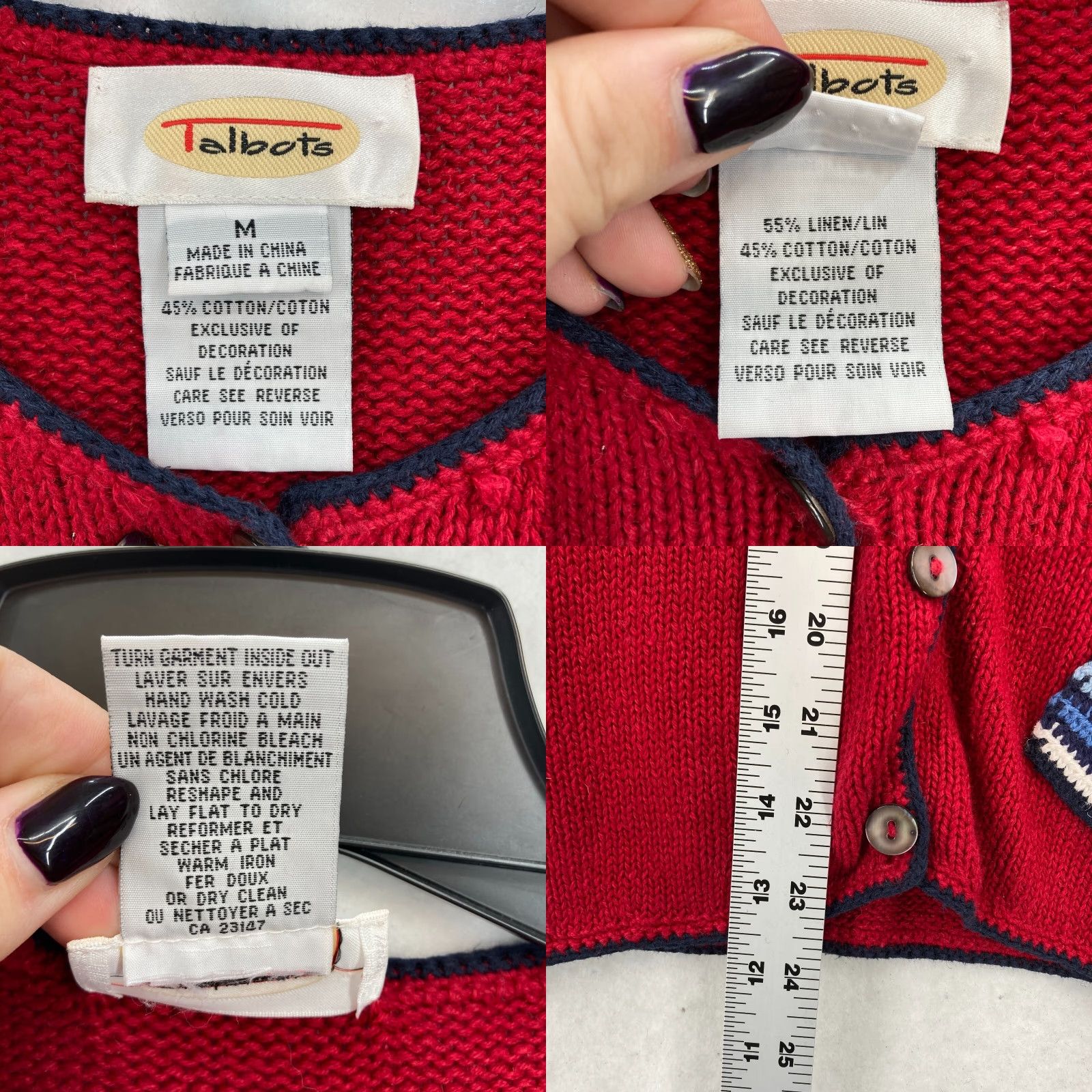 Talbots Talbots Cardigan Women M Red Button Front Sweater Linen Embroidered Summer Nautical Boho Coastal Preppy Size M / US 6-8 / IT 42-44 - 8 Thumbnail