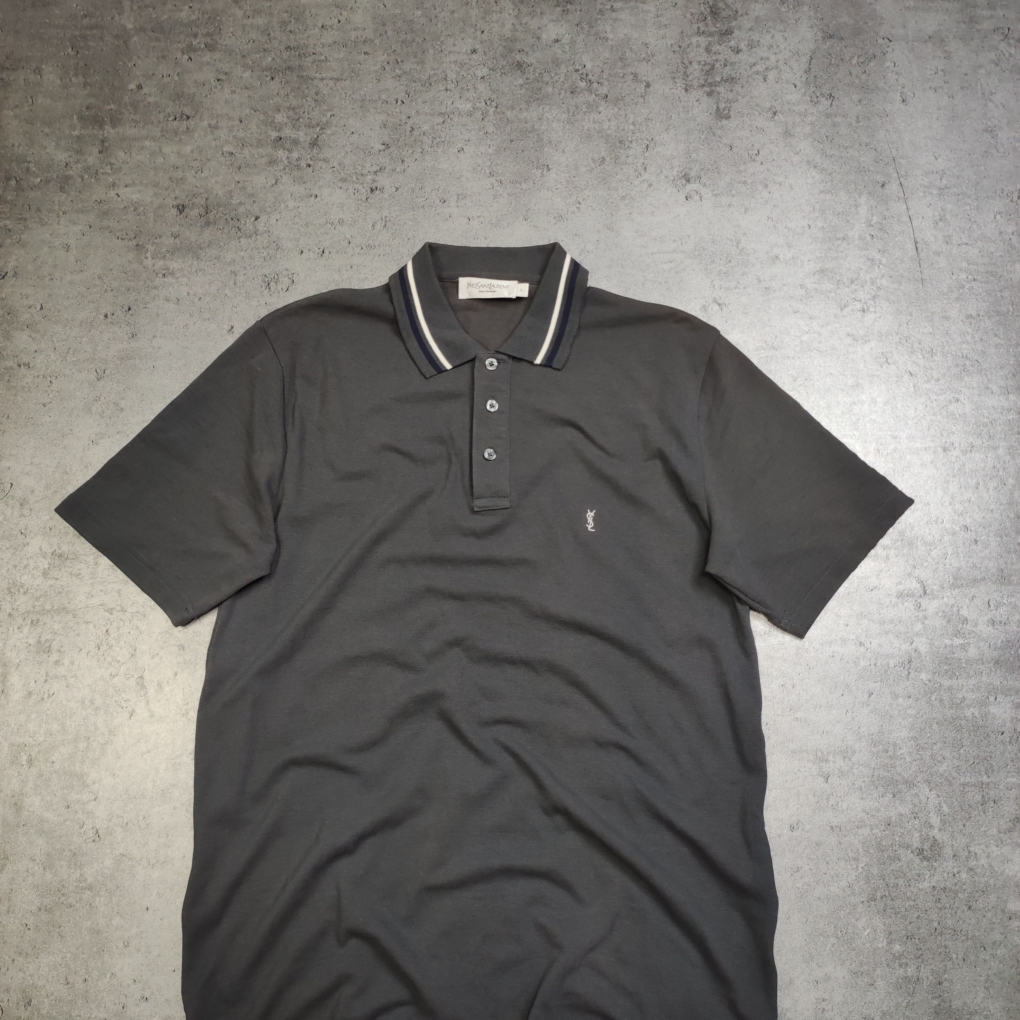 Vintage × Yves Saint Laurent Vintage RARE YSL Yves Saint Laurent Gray Logo Polo Shirt Size US L / EU 52-54 / 3 - 2 Thumbnail