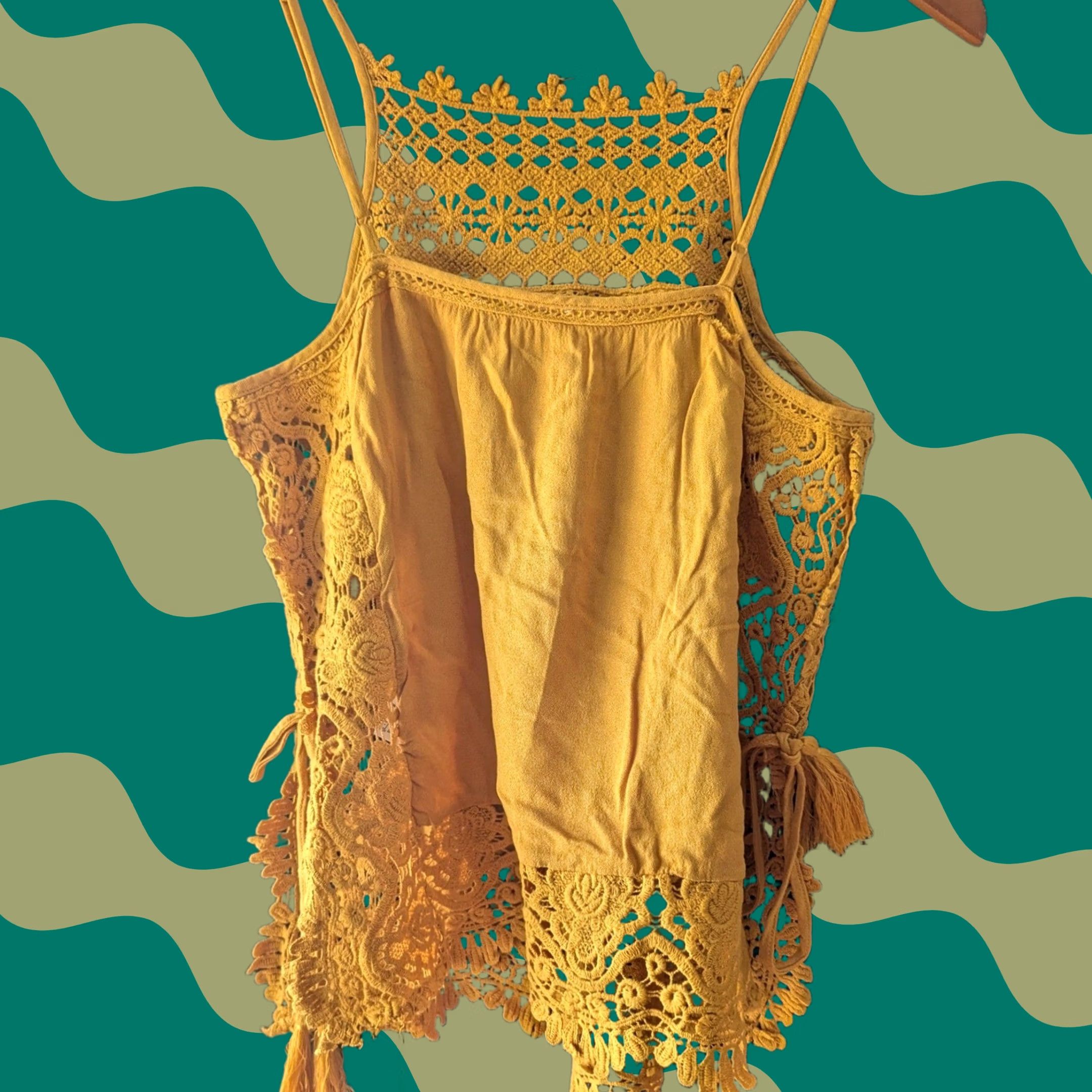Aeropostale Aeropostale Mustard Yellow Crochet Lace Tank Top Tassel Boho Festival Sz M Size M / US 6-8 / IT 42-44 - 1 Thumbnail