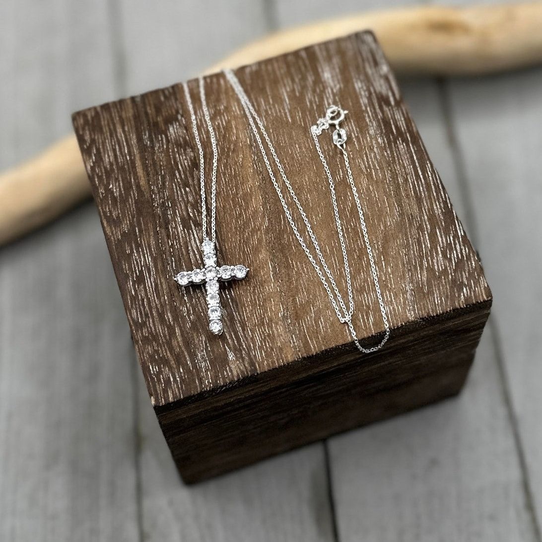 The Unbranded Brand Sterling Silver CZ Cross Necklace Size ONE SIZE - 2 Thumbnail