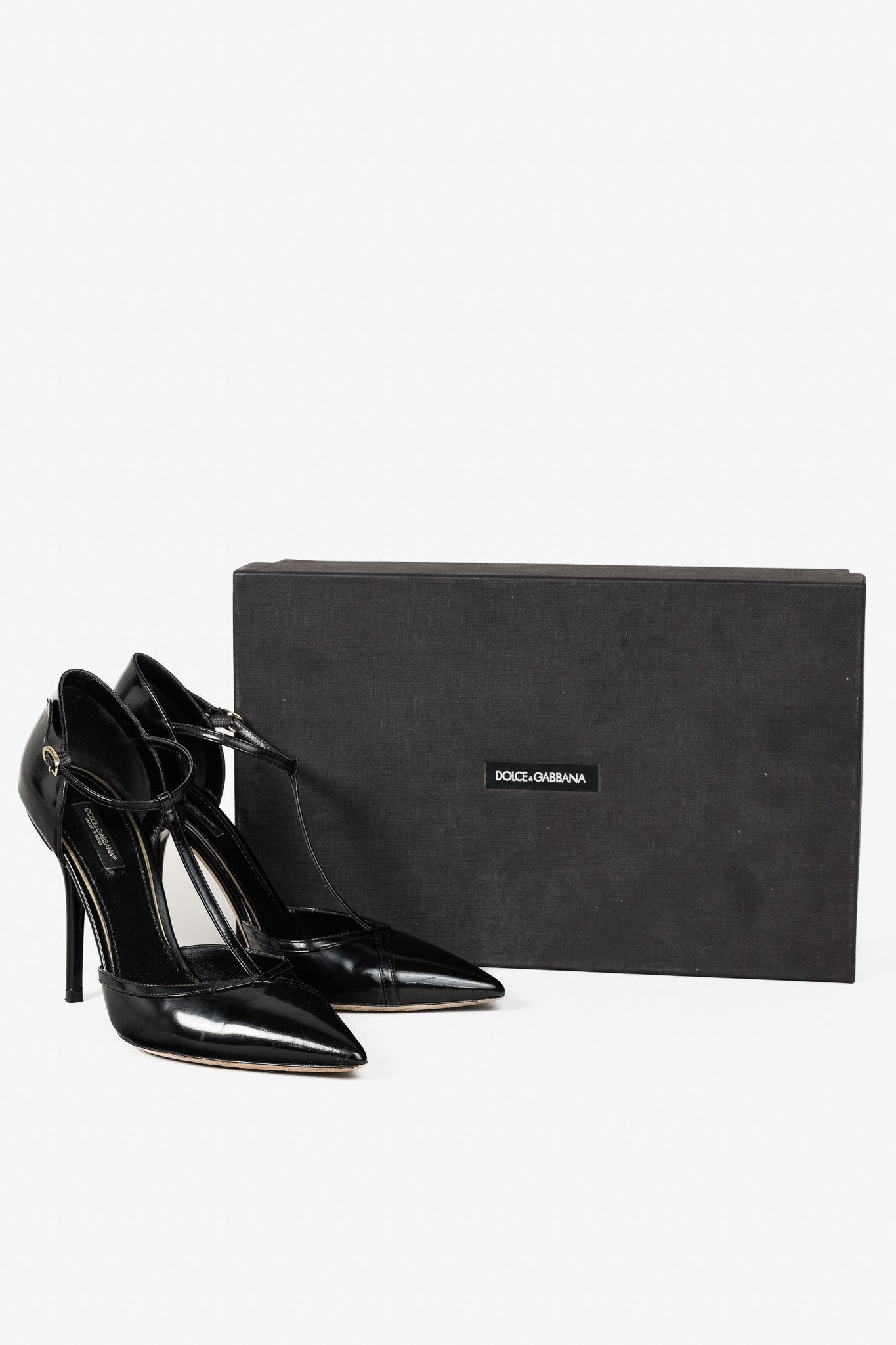 Dolce & Gabbana Dolce & Gabbana Black Patent Leather T-Strap Heels Size US 7.5 / IT 37.5 - 11 Thumbnail